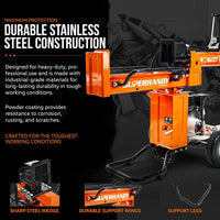 SuperHandy Portable Gas-Powered Log Splitter - 7HP 209CC 25 Ton Hydraulic System 16" Max Wood Diameter (Orange) Log Splitter