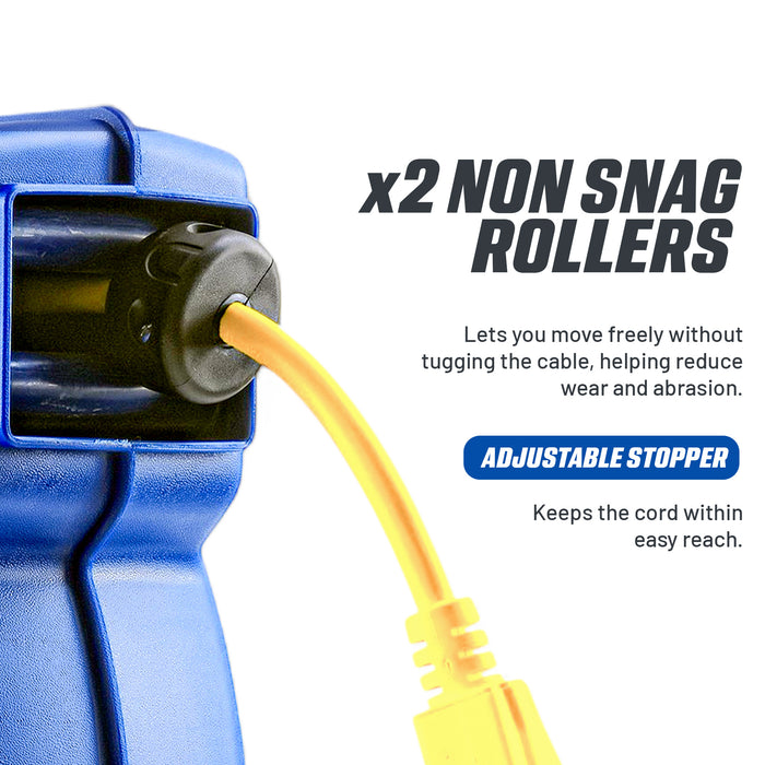 Goodyear Heavy-Duty Retractable Extension Cord Reel - 12AWG, 65' Length, Triple Tap Connector, 1875W Power