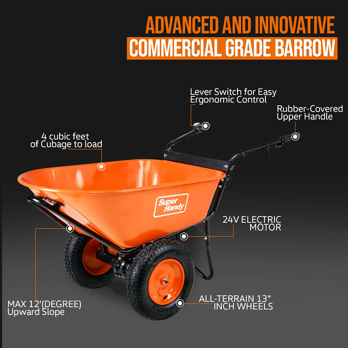 SuperHandy Electric Wheelbarrow Utility Cart - 24V DC, 330lbs Load Capacity, Ideal for Material & Debris Hauling