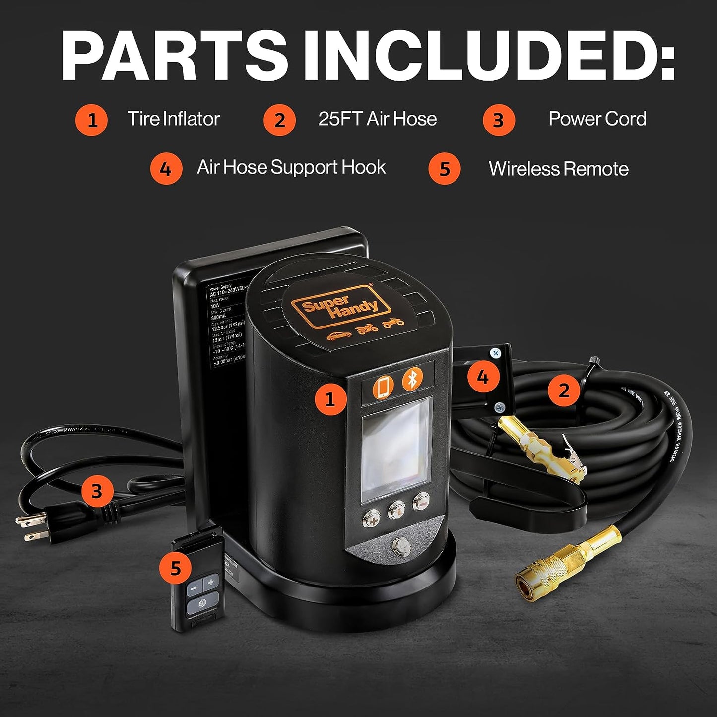 Pre-Owned SuperHandy Automatic Tire Inflator with App Control - Digital Gauge, 25FT Hose for Cars, Trucks, ATVs - Air Compressor Required