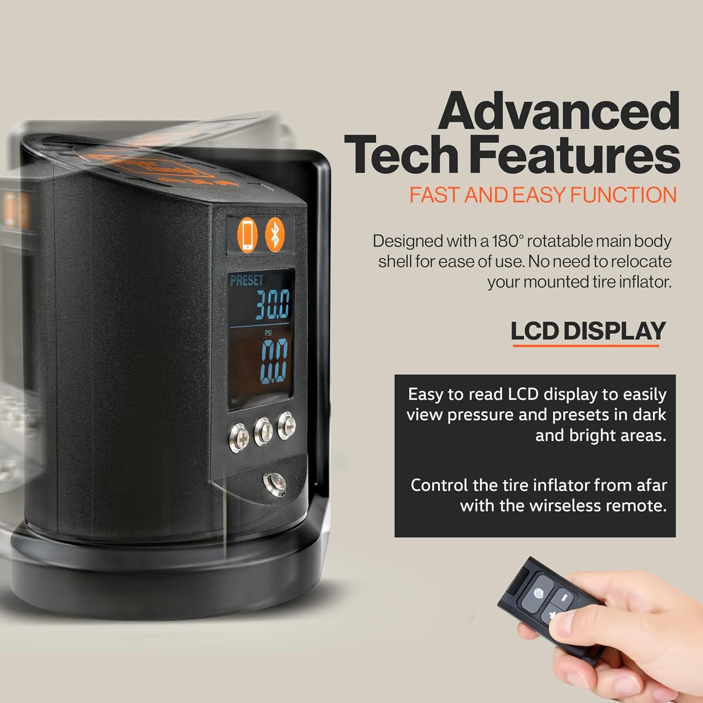 Pre-Owned SuperHandy Automatic Tire Inflator with App Control - Digital Gauge, 25FT Hose for Cars, Trucks, ATVs - Air Compressor Required