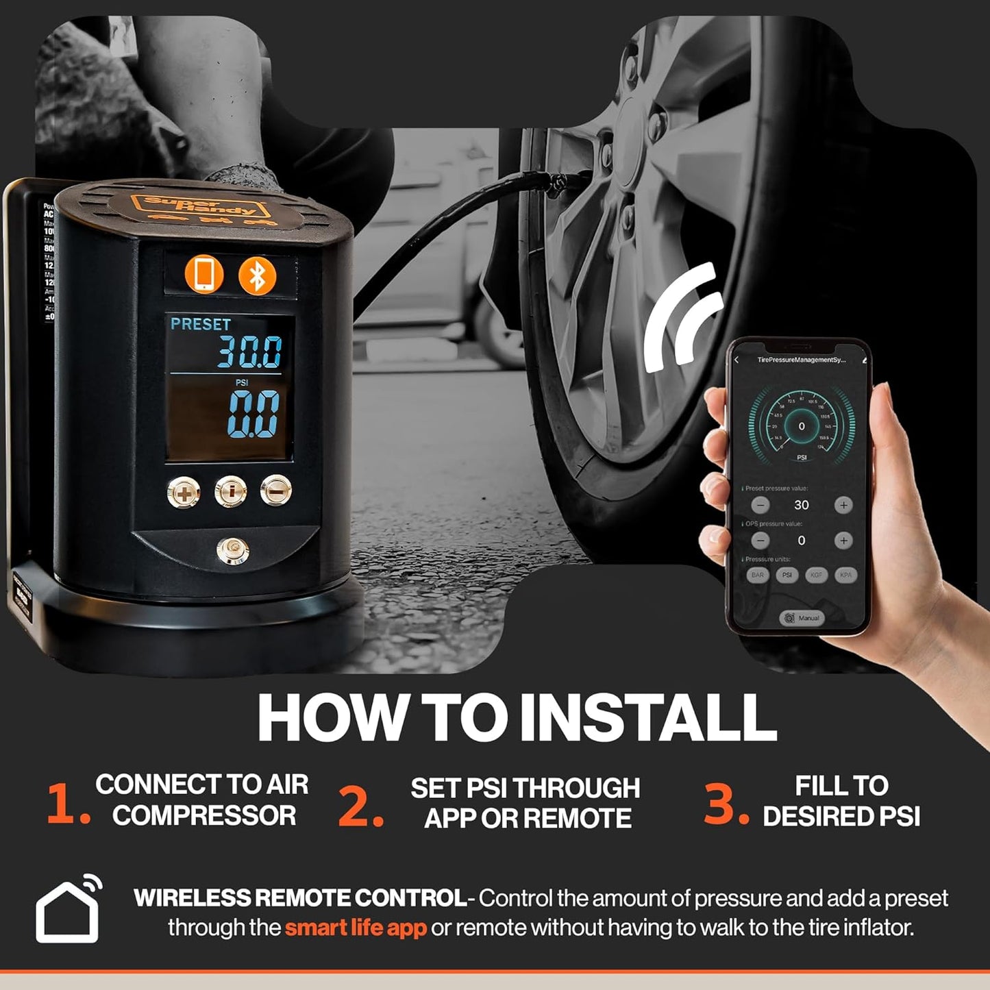 Pre-Owned SuperHandy Automatic Tire Inflator with App Control - Digital Gauge, 25FT Hose for Cars, Trucks, ATVs - Air Compressor Required