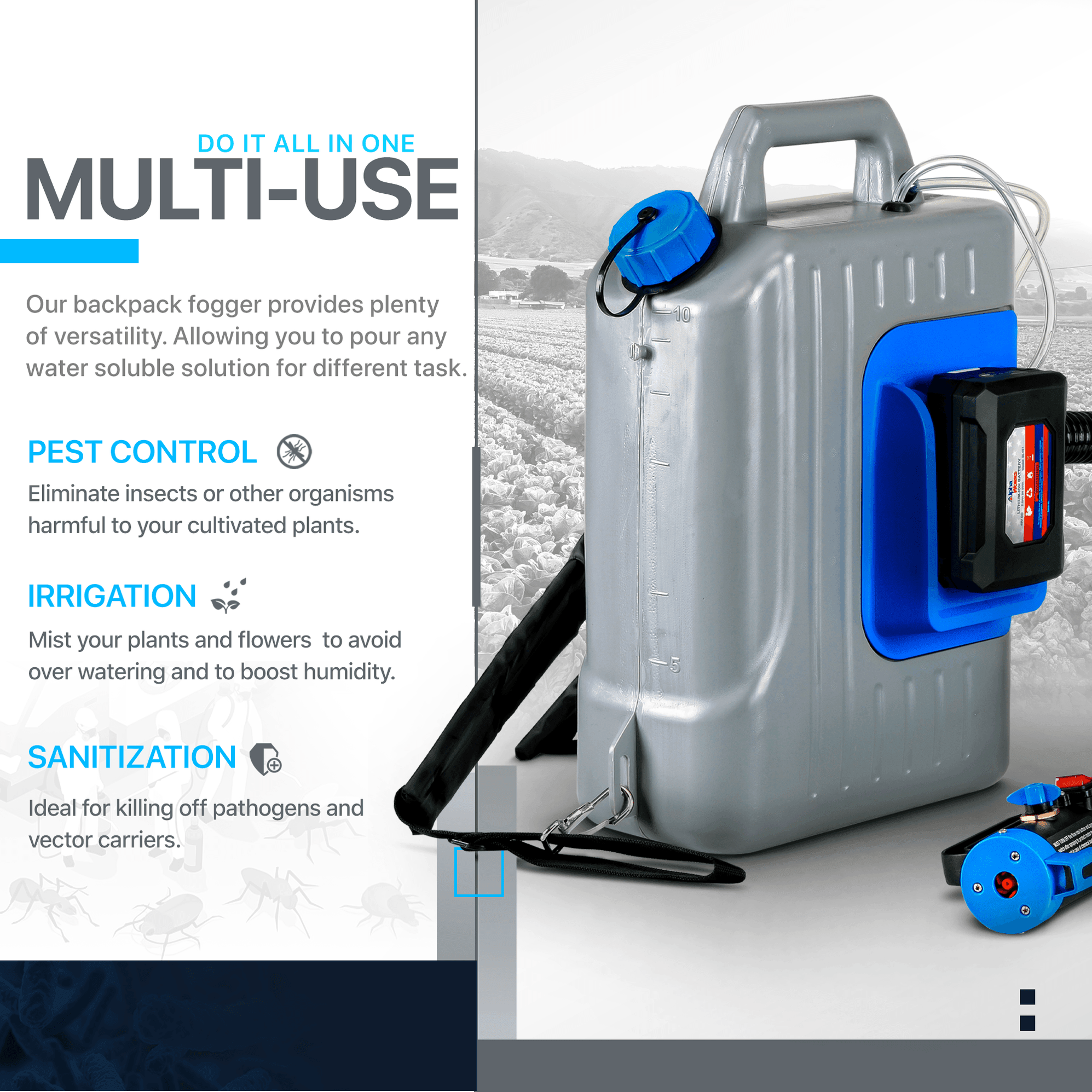 AlphaWorks Electric Backpack ULV Fogger 48V 2Ah Battery System, 2.6G