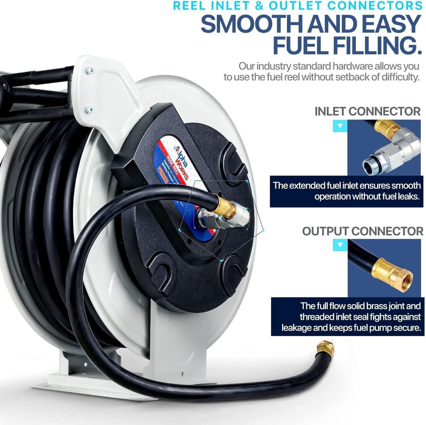 AlphaWorks Mountable Retractable Fuel Hose Reel 3/4" x 65' Ft, 300 M
