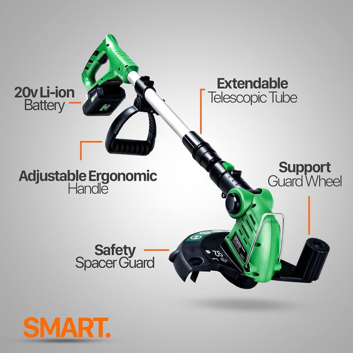 ApolloSmart 2-in-1 Lawn Edger & Weed Wacker - 20V 2Ah Battery System, Removable Battery, Telescopic String Trimmer