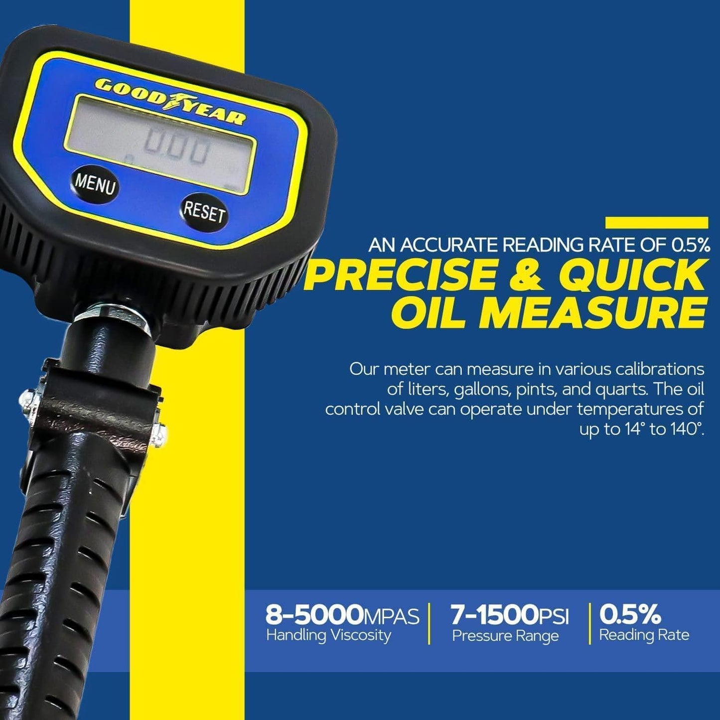 Goodyear Digital Oil Gun - 10GPM, 1/2" NPT Inlet, Flexible Nozzle & Locking Trigger Oil Gun