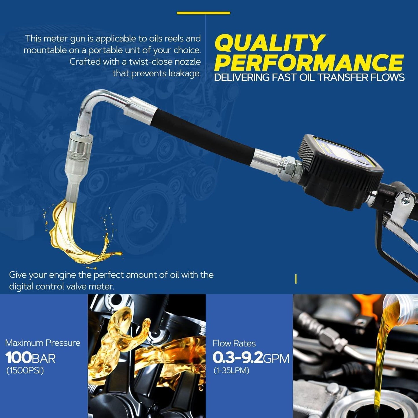 Goodyear Digital Oil Gun - 10GPM, 1/2" NPT Inlet, Flexible Nozzle & Locking Trigger Oil Gun