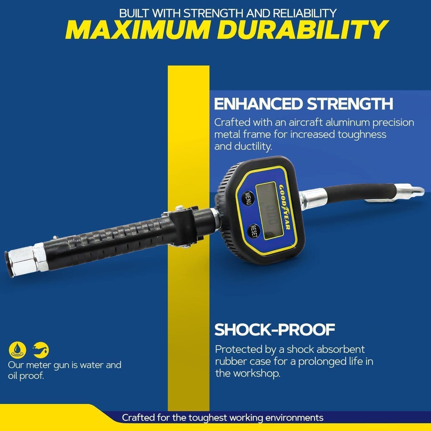 Goodyear Digital Oil Gun - 10GPM, 1/2" NPT Inlet, Flexible Nozzle & Locking Trigger Oil Gun