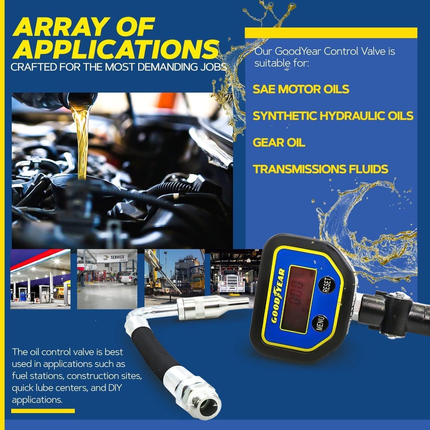 Goodyear Digital Oil Gun - 10GPM, 1/2" NPT Inlet, Flexible Nozzle & Locking Trigger Oil Gun