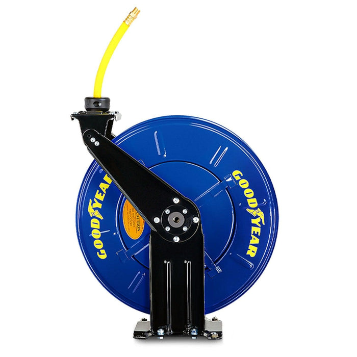 Goodyear Industrial Retractable Air Hose Reel - 1/2" x 65' Ft, 300 PSI Max, 1/4" NPT Connections, Single Arm Air Hose Reel
