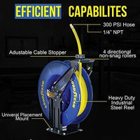 Goodyear Industrial Retractable Air Hose Reel - 3/8" x 50' Ft, 300 PSI Max, 1/4" NPT Connections, Dual Arm Air Hose Reel