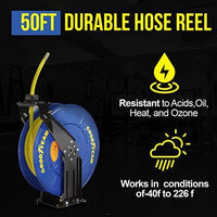 Goodyear Industrial Retractable Air Hose Reel - 3/8" x 50' Ft, 300 PSI Max, 1/4" NPT Connections, Dual Arm Air Hose Reel