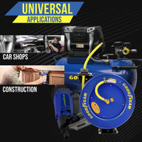 Goodyear Industrial Retractable Air Hose Reel - 3/8" x 50' Ft, 300 PSI Max, 1/4" NPT Connections, Single Arm Air Hose Reel