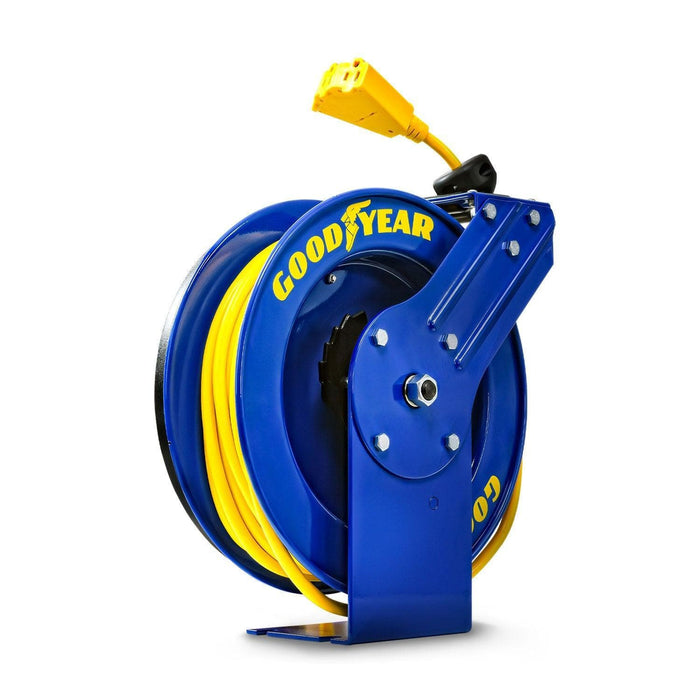 Goodyear Industrial Retractable Extension Cord Reel - 12AWG x 50' Ft, 3  Grounded Outlets, Max 13A