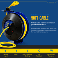 Goodyear Industrial Retractable Extension Cord Reel - 12AWG x 50' Ft, 3 Grounded Outlets, Max 13A Cord Reel