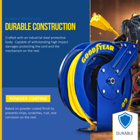 Goodyear Industrial Retractable Extension Cord Reel - 12AWG x 50' Ft, 3 Grounded Outlets, Max 13A Cord Reel