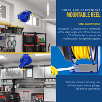 Goodyear Industrial Retractable Extension Cord Reel - 12AWG x 50' Ft, 3 Grounded Outlets, Max 13A Cord Reel