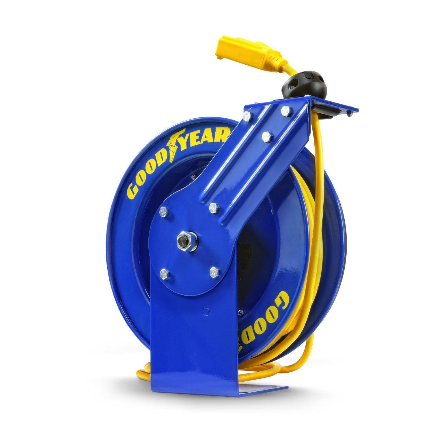 Goodyear Industrial Retractable Extension Cord Reel - 14AWG x 100' Ft, 3  Grounded Outlets, Max 13A