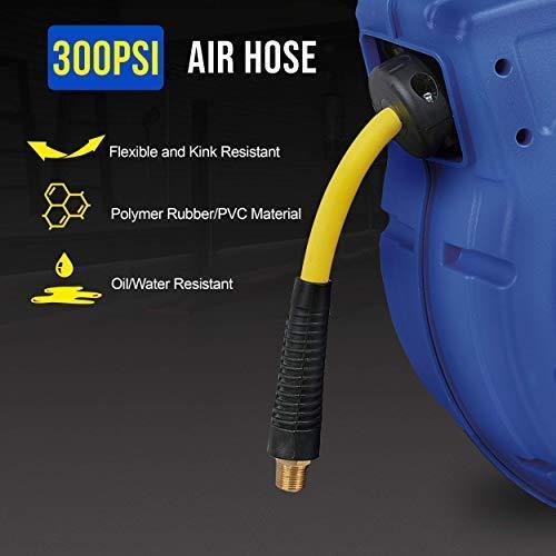 Goodyear Mountable Retractable Air Hose Reel - 3/8" x  50' Ft, 3' Ft Lead-In Hose, 1/4" NPT Connections Air Hose Reel