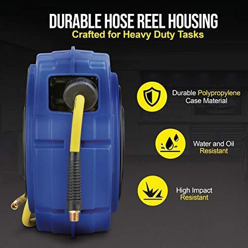 Goodyear Mountable Retractable Air Hose Reel - 3/8" x  50' Ft, 3' Ft Lead-In Hose, 1/4" NPT Connections Air Hose Reel