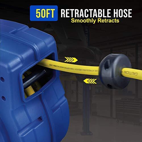 Goodyear Mountable Retractable Air Hose Reel - 3/8" x  50' Ft, 3' Ft Lead-In Hose, 1/4" NPT Connections Air Hose Reel