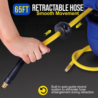Goodyear Mountable Retractable Air Hose Reel - 3/8" x  65' Ft, 3' Ft Lead-In Hose, 1/4" NPT Connections Air Hose Reel