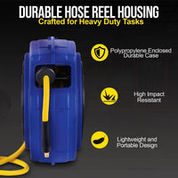 Goodyear Mountable Retractable Air Hose Reel - 3/8" x  65' Ft, 3' Ft Lead-In Hose, 1/4" NPT Connections Air Hose Reel