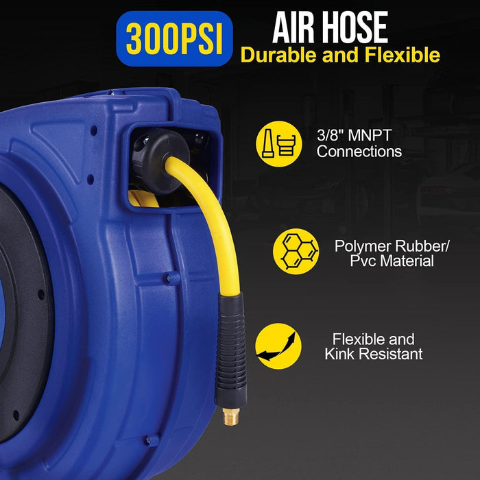 Goodyear Industrial Retractable Air Hose Reel - 3/8 x 50' Ft, 300