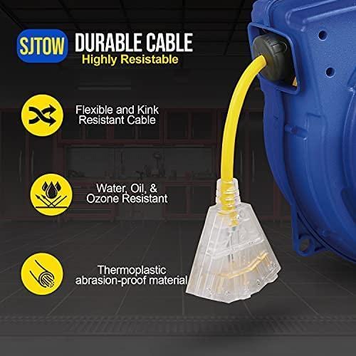 Goodyear Mountable Retractable Extension Cord Reel - 14AWG x 40' Ft, 3 Grounded Outlets, Max 13A Extension Cord Reels
