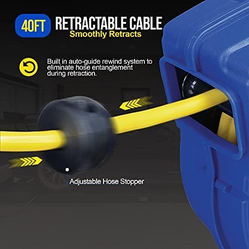Goodyear Mountable Retractable Extension Cord Reel - 14AWG x 40' Ft, 3 Grounded Outlets, Max 13A Extension Cord Reels
