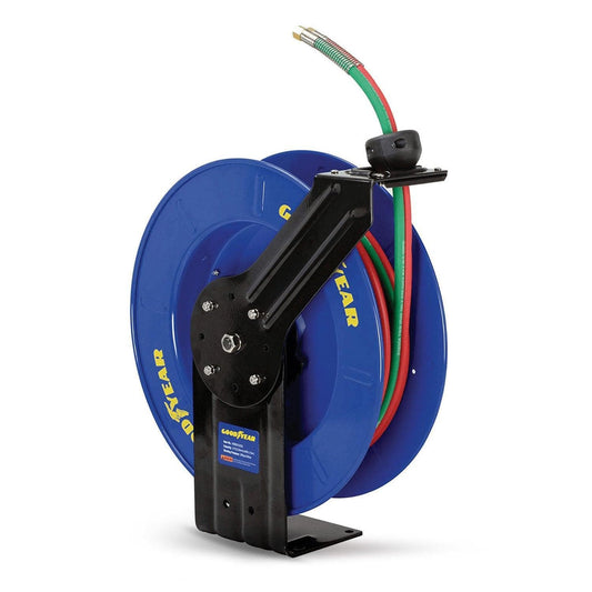 Goodyear Oxy-Acetylene Welding Hose Reel - Twin 1/4" x 50' Ft Hoses, Max 300 PSI, 1/4" MNPT Connections Welding Hose Reel