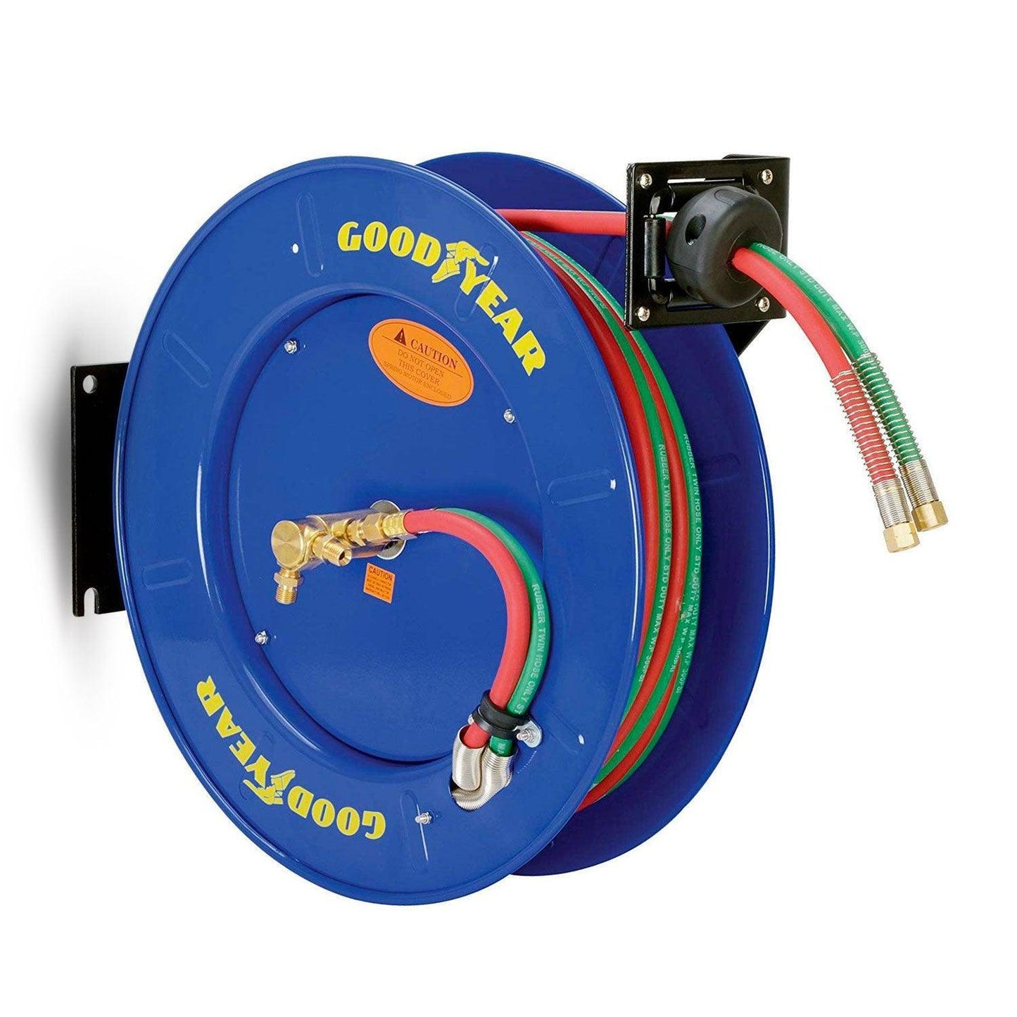 Goodyear Oxy-Acetylene Welding Hose Reel - Twin 1/4" x 50' Ft Hoses, Max 300 PSI, 1/4" MNPT Connections Welding Hose Reel