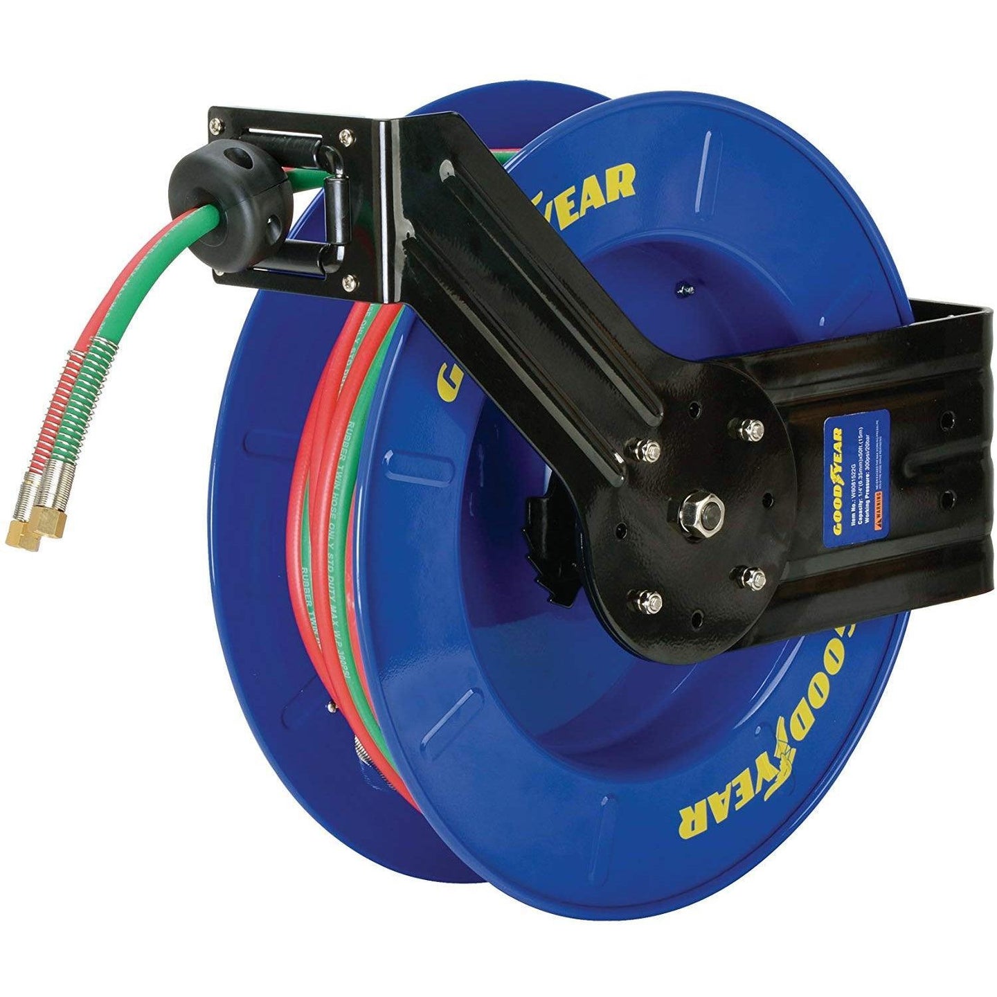 Goodyear Oxy-Acetylene Welding Hose Reel - Twin 1/4" x 50' Ft Hoses, Max 300 PSI, 1/4" MNPT Connections Welding Hose Reel