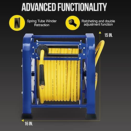 Goodyear Portable Industrial Retractable Air Hose Reel - 3/8" x 100' Ft, 3/8" MNPT Connections Air Hose Reel