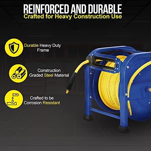 Goodyear Portable Industrial Retractable Air Hose Reel - 3/8" x 100' Ft, 3/8" MNPT Connections Air Hose Reel