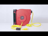 ReelWorks Mountable Retractable Extension Cord Reel - 12AWG x 65' Ft, 3 Grounded Outlets, Max 15A
