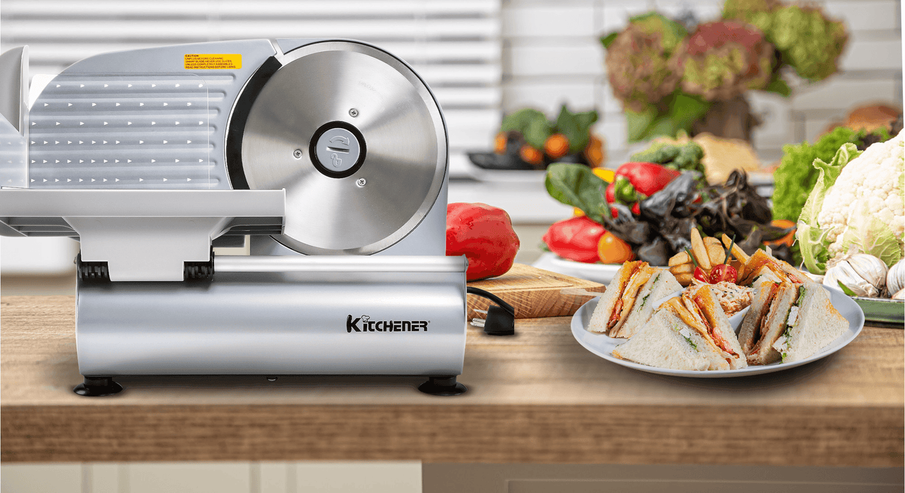 Kitchener Meat Slicer for Deli Cuts, Bread, & Cheese, Electric, 7.5" Stainless Steel Blade Meat Slicer
