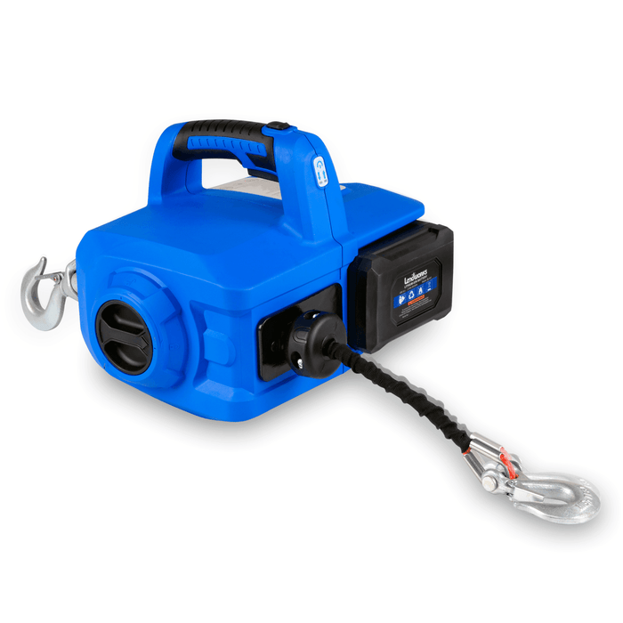 Landworks Electric Portable Towing Winch - 48V 2Ah Battery System, 1/2 Ton Max Capacity, Polyethylene Cable Winch
