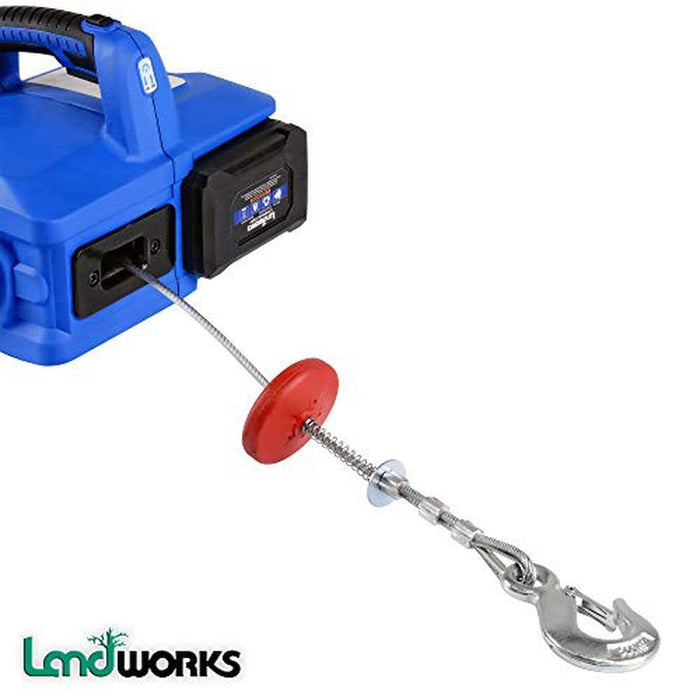 Landworks Electric Portable Towing Winch - 48V 2Ah Battery System, 1/2 Ton Max Capacity, Steel Braided Cable Winch