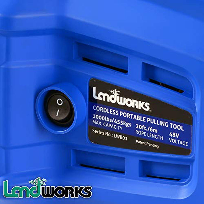 Landworks Electric Portable Towing Winch - 48V 2Ah Battery System, 1/2 Ton Max Capacity, Steel Braided Cable Winch