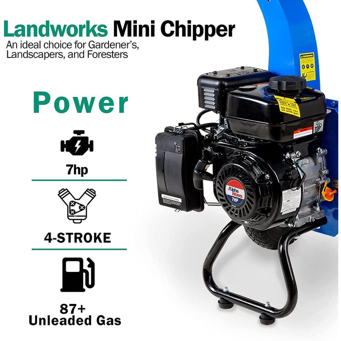 Landworks Mini Wood Chipper & Shredder - 7HP 212CC Gas Engine 3" Max Branch Diameter (Blue) Wood Chipper