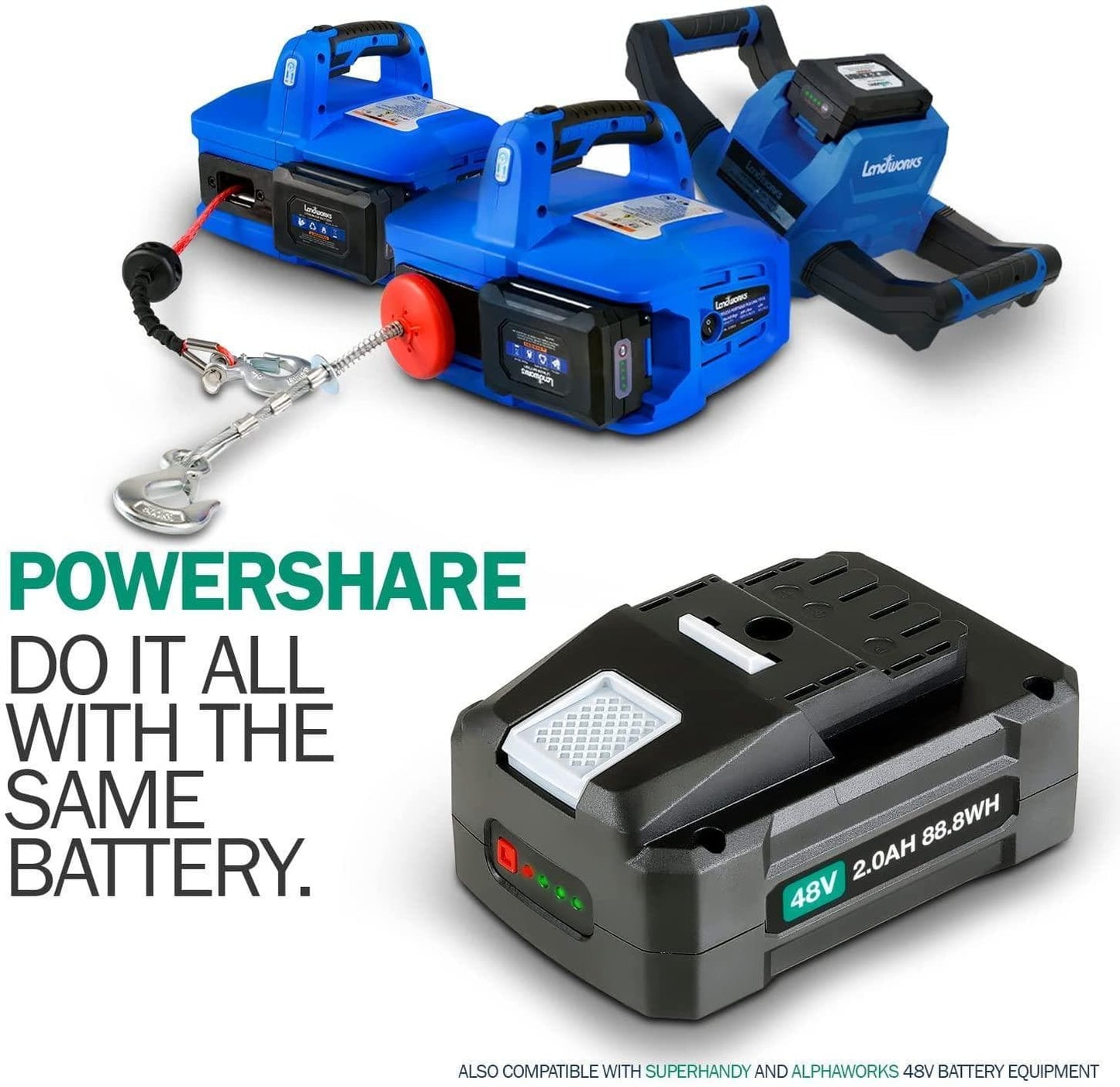 Landworks Rechargeable Lithium-Ion 48V 2Ah Battery - For Utility Wagon, Wheelbarrow, & Augers 48V Battery