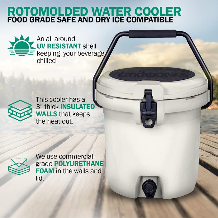 Landworks Rotomolded Beverage Dispenser - 5 Gal, Built-in Handle, Built-In Seat Cooler