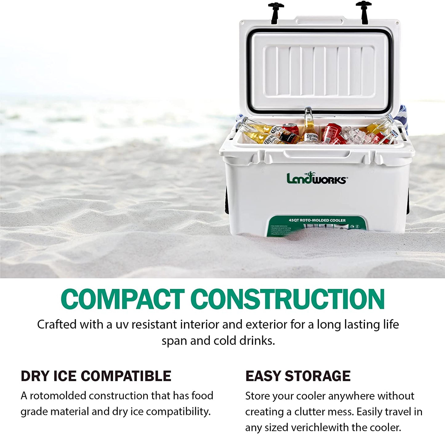 Landworks Rotomolded Ice Cooler (Upgraded)  - 11 Gal, Built-In Bottle Openers, 3-5 Day Ice Retention Cooler