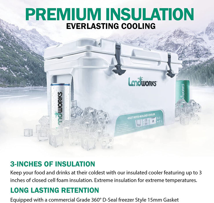 Landworks Rotomolded Ice Cooler (Upgraded)  - 11 Gal, Built-In Bottle Openers, 3-5 Day Ice Retention Cooler