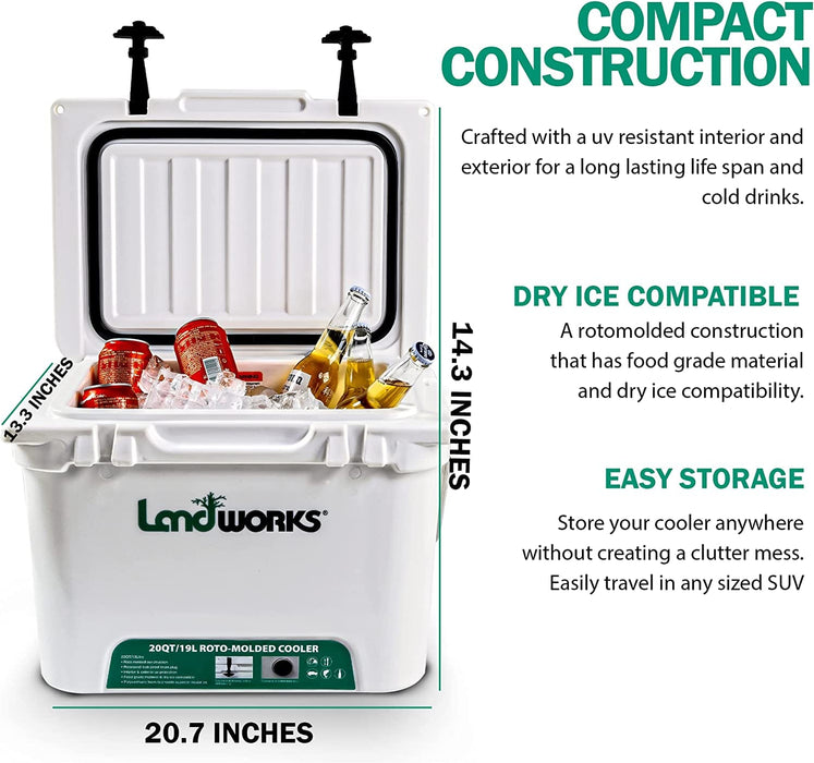 Landworks Rotomolded Ice Cooler (Upgraded)  - 5 Gal, Built-In Bottle Openers, 3-5 Day Ice Retention Cooler