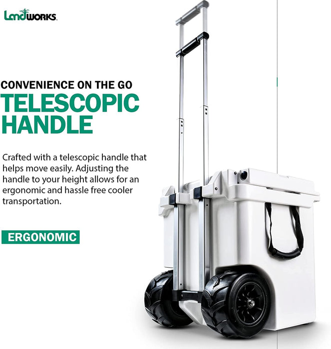 Landworks Rotomolded Wheeled Ice Cooler (Upgraded) - 11 Gal, Built-In Bottle Openers, Up to 10 Day Ice Retention Cooler