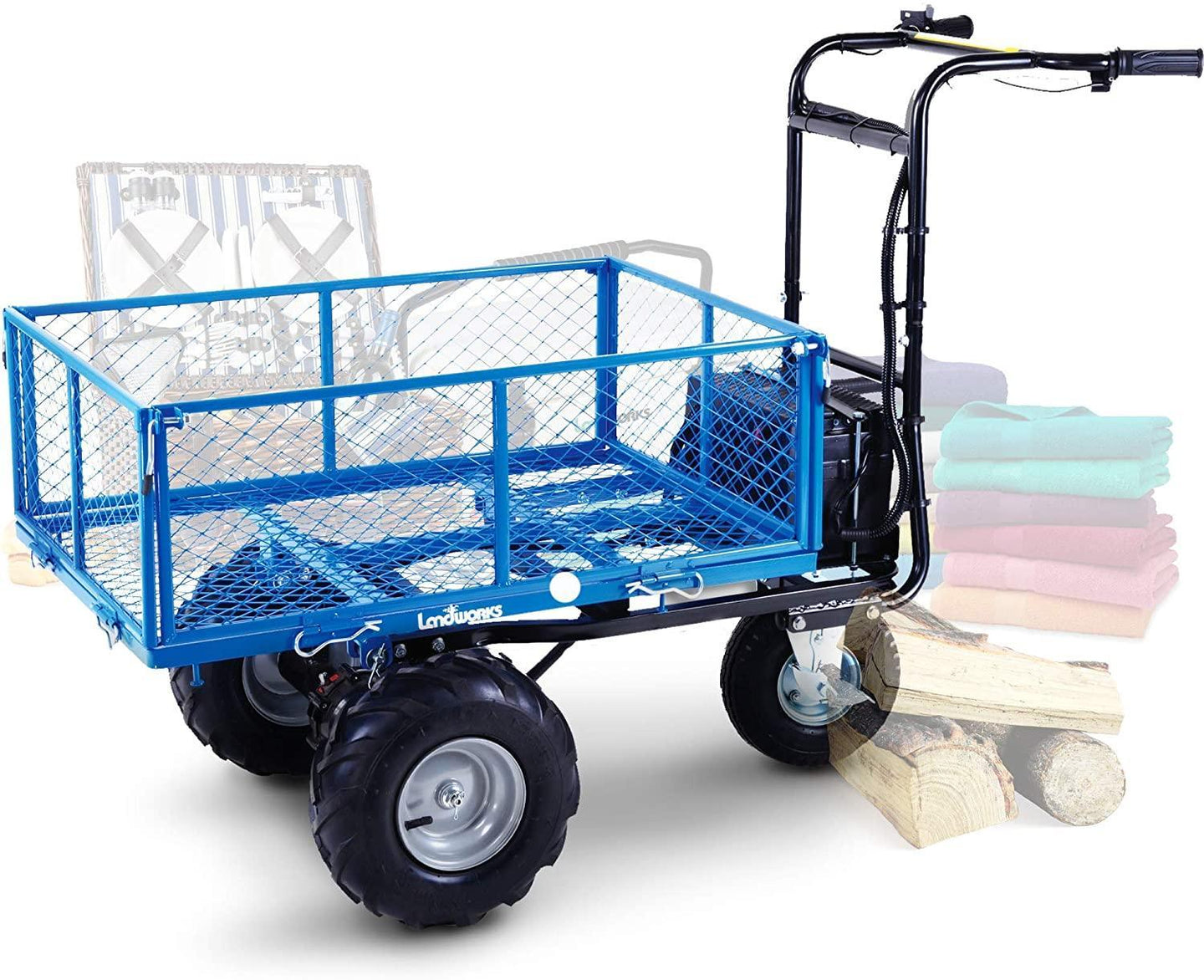 Landworks Self-Propelled Electric Utility Wagon - 48V 7Ah AGM, 500LB Hauling Capacity Utility Wagon