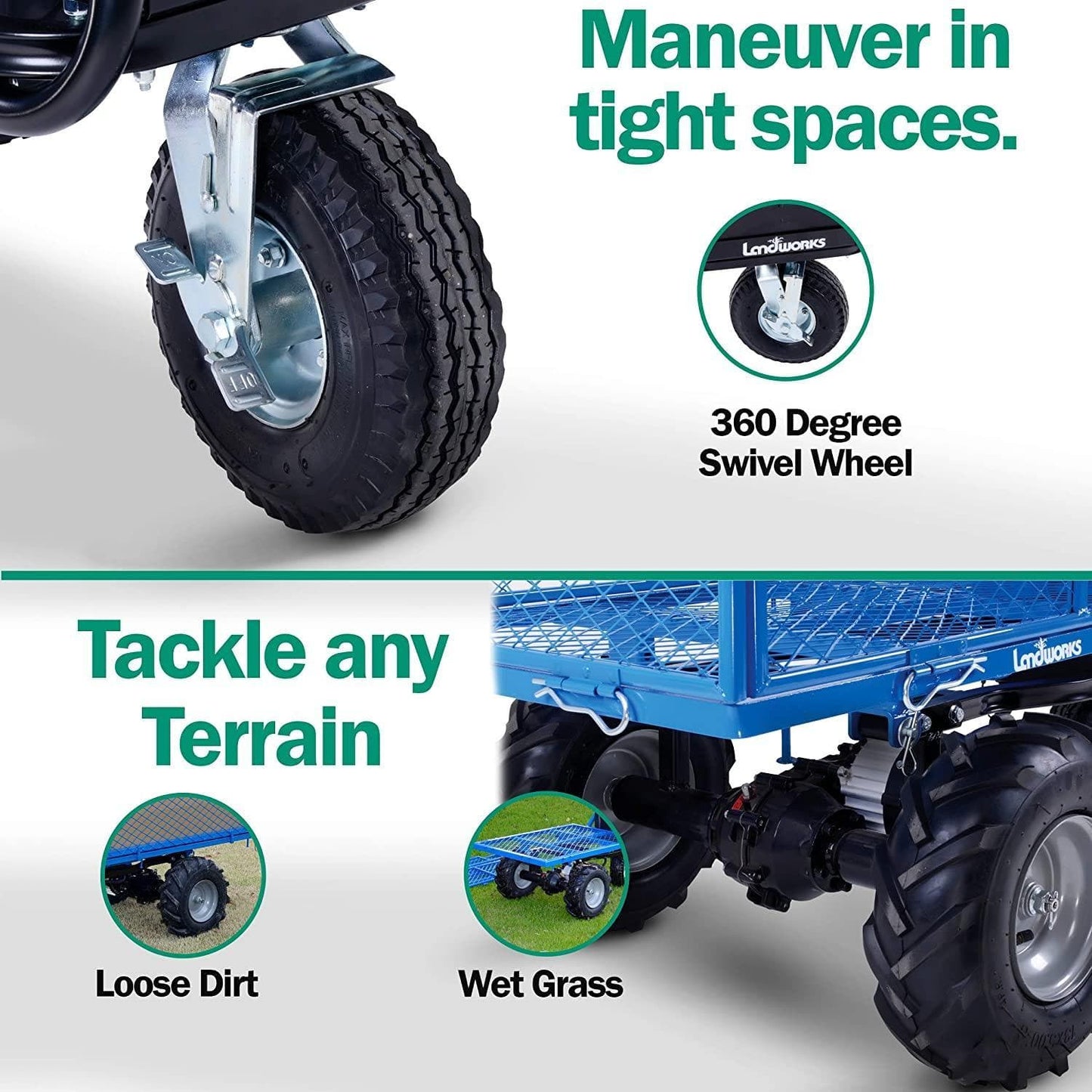 Landworks Self-Propelled Electric Utility Wagon - 48V 7Ah AGM, 500LB Hauling Capacity Utility Wagon