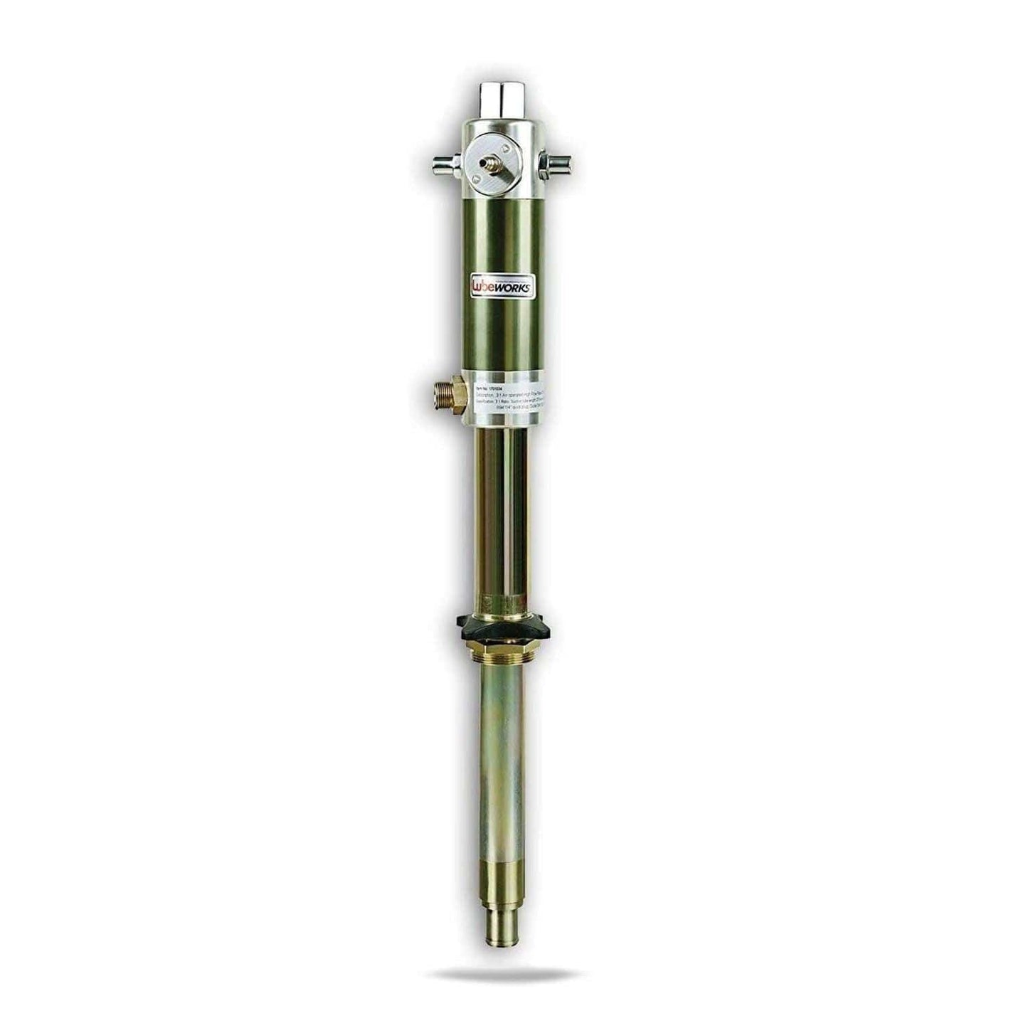 Lubeworks Air-Powered Oil Transfer Drum Pump - 3:1, 7.4GPM, 1/4" NPT Air Inlet, 3/4" NPT Male Oil Outlet Oil Pump